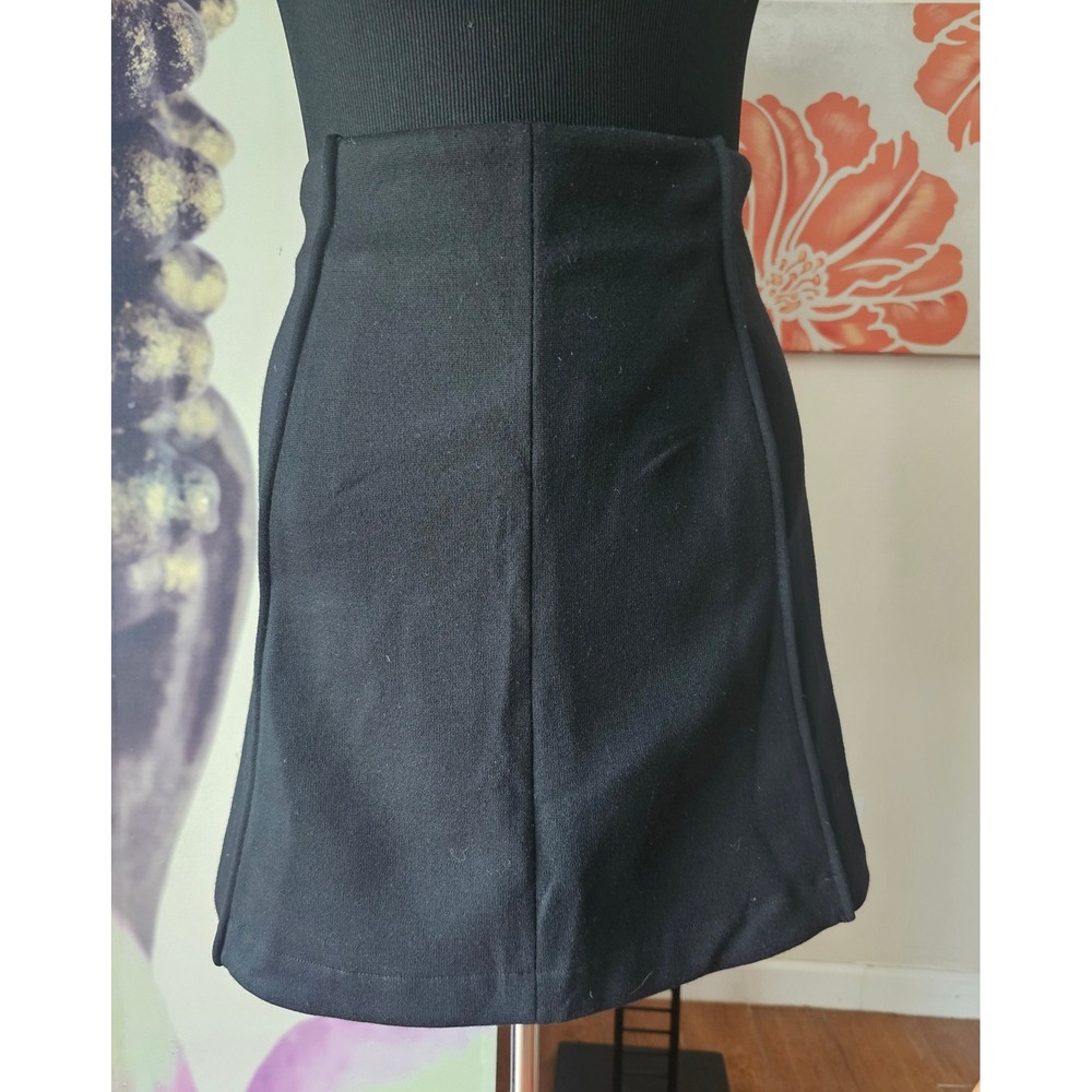 Giorgio Armani Black Wool Blend Mini Skirt A-Line Career‎ Party Size 44 TP01